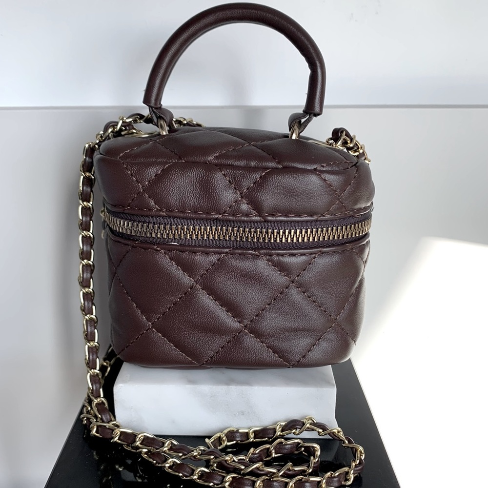 Mini Brown top handle mini bag with gold chain